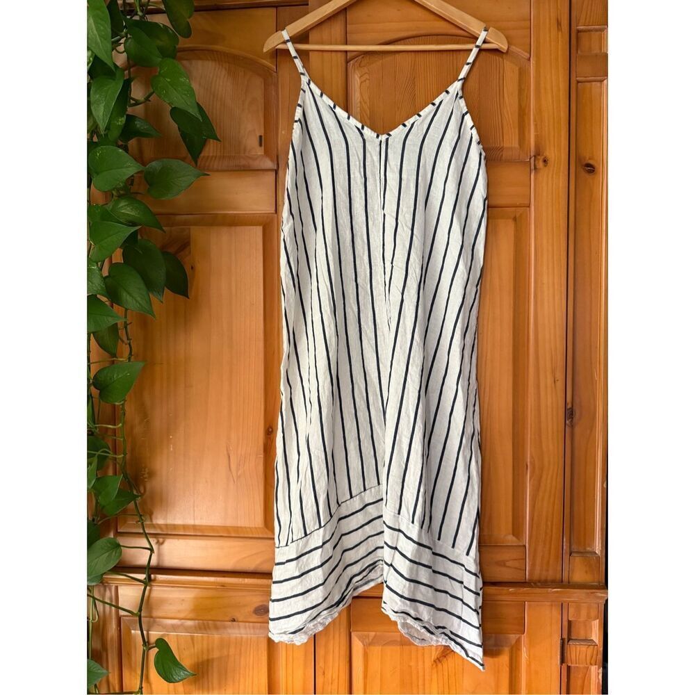 Terzo Millennio Linen Striped Midi Slip Dress Made in Italy Size M - Picture 5 of 11